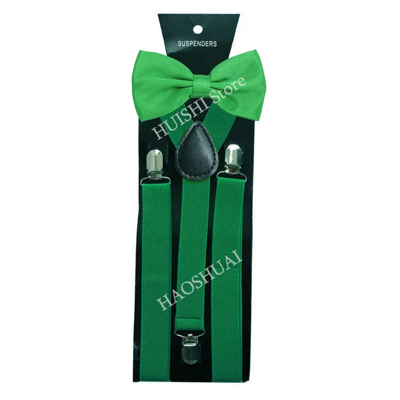Suspenders Man Bowtie Solid Color Elastic PU Leather Suspenders For Man Belt Adjustable Straps For Wedding Bow Tie Accessories