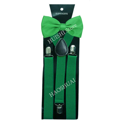 Suspenders Man Bowtie Solid Color Elastic PU Leather Suspenders For Man Belt Adjustable Straps For Wedding Bow Tie Accessories