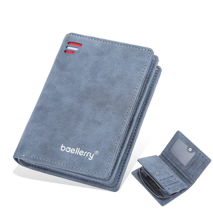 Baellerry Leather Men Wallets Zipper Short Desigh Wallet Hipster Credit Card Holders Inserts Coin Purses Vintage Walltes