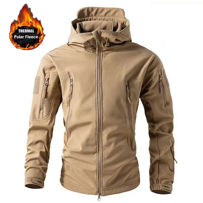 Men Military Winter Fleece Sharkskin Tactical Outdoor Jackets Camping Hiking Trekking Hunting Fishing Climbing Cargo Hoodie Coat