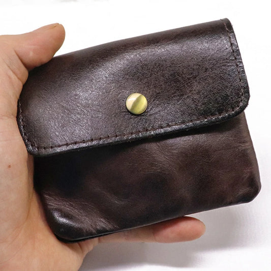 Genuine Leather Wallet For Men Women Vintage Handmade Short Small Men's Purse Card Holder With Zipper Coin Pocket Money Bag