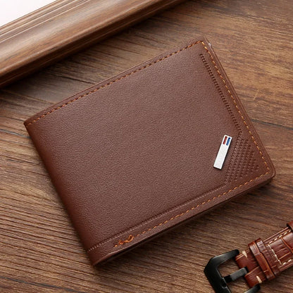 Men's Leather Short Wallet Thin Wallet Foldable Minimalist Soft Leather Wallet