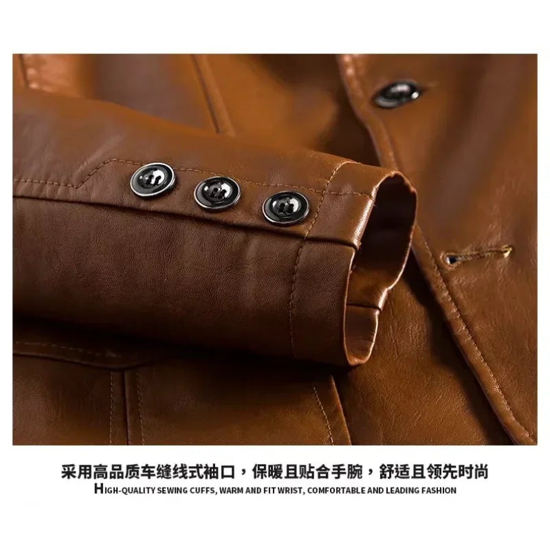 2026 Men's Leather Jackets Lapel Business Pu Blazers Men Solid Casual Slim Button-up Leather Coats Autumn Outwear Plus Size 6XL