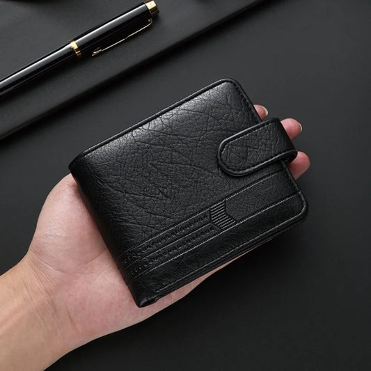 Simple PU Leather Two Fold Wallets Urban Recreational Style Solid Color Male Wallet Soft ID Badge Holder Pocket Purse Men