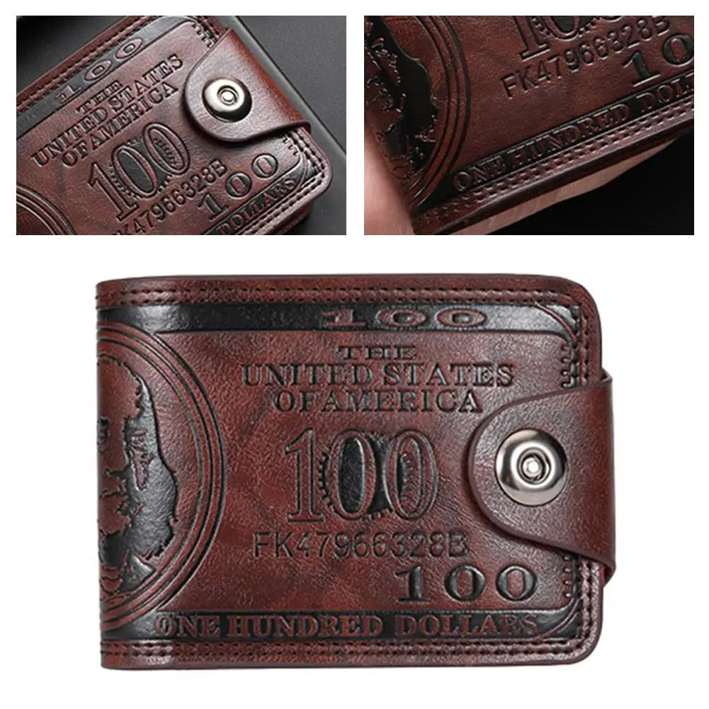 Vintage 100 US Dollar Pattern Men's Wallets Hasp Multi-Functional Leather Wallet Zipper Money Bag Daily Use