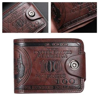 Vintage 100 US Dollar Pattern Men's Wallets Hasp Multi-Functional Leather Wallet Zipper Money Bag Daily Use