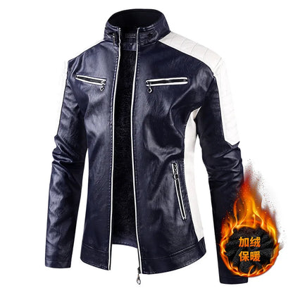 Men Stand Collar Moto Leather Jackets Fleece Winter Jackets Slim Fit PU Leather Coats High Quality Male Fashion Casual Jackets 5