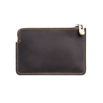 Genuine Leather Men's Short Wallet Ultrathin with Belt Loop Belt Hanging Money Pouch Portable Lightweight Zipper Coin Purse