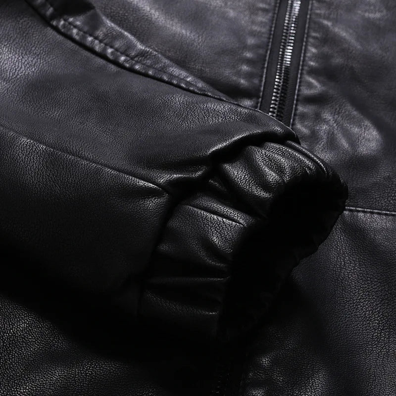 Leather men autumn new slim-fit Korean version handsome hooded motorcycle jacket men's coat tide