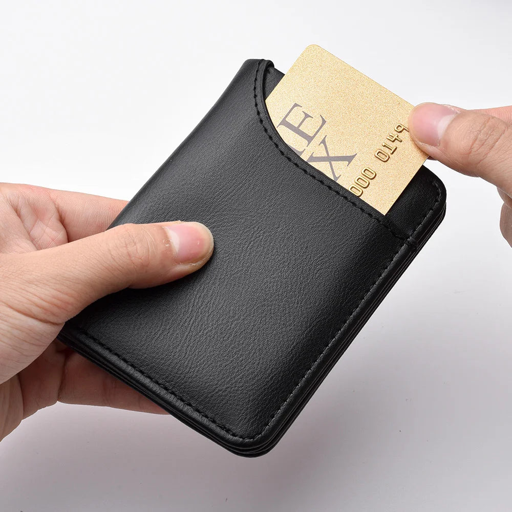 Men Slim Bifold Wallet PU Leather Short Vertical Card Holder Minimalist Multi Card Slots Cash Pocket Portable Purse Wallet