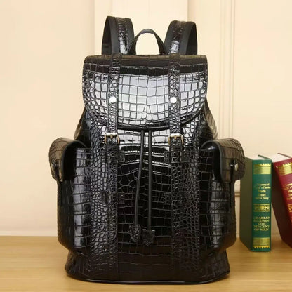 2026 New Luxury Brand Real Genuine Leather Men Alligator Backpacks Student Backpack Boy Luxury 15.6 Inch Computer Laptop Bag