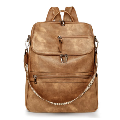New 2025 Women Large Leather Laptop Backpack 15.6 Inch Waterproof Casual Fashion Business Retro Travel Shoulder Bag for College
