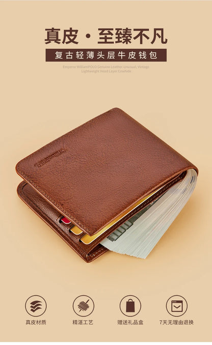 Men's Wallet 2025 New Style Vintage Top Grain Leather Ultra-Thin Card Holder Anti-Theft Anti-Scratch Anti-De-Magnetization Card