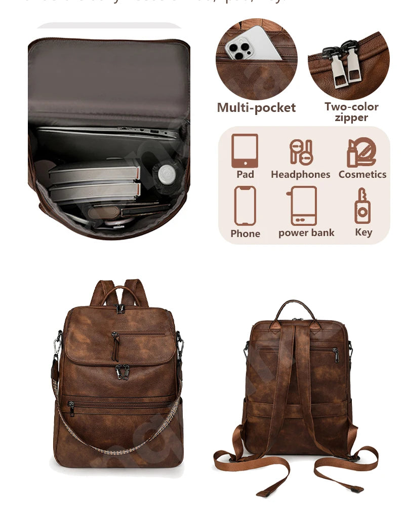 New 2026 Women Large Leather Laptop Backpack 15.6 Inch Waterproof Casual Fashion Business Retro Travel Shoulder bags for College