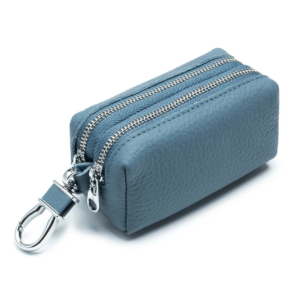 Genuine Top Grain Leather Double Layer Key Case Large Capacity Multifunctional Wallet for Men and Women, Card Holder Coin Purse