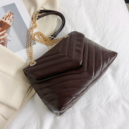 Embroidery Thread PU Leather Crossbody Bags For Women 2025 Women's Branded Trending Shoulder Handbags Chain Clutch Bag Black