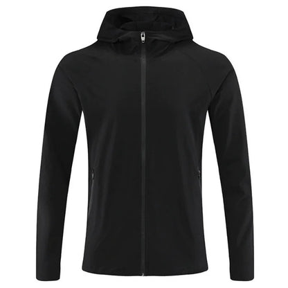 Men Outdoor Jacket Nylon Quick Dry Windproof Hooded Coat With Zipper Pockets Lightweight Fitness Training Hiking Sportswear