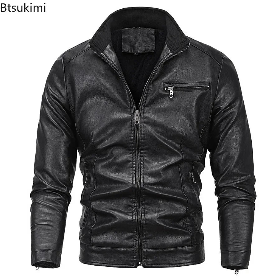 2026 New Men's Leather Jackes Fashion Windbreak Plus Fleece Motorcycle PU Leather Coats Man Casual Handsome Outwear Big Size 5XL