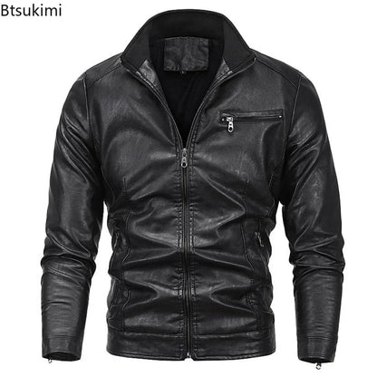 2026 New Men's Leather Jackes Fashion Windbreak Plus Fleece Motorcycle PU Leather Coats Man Casual Handsome Outwear Big Size 5XL