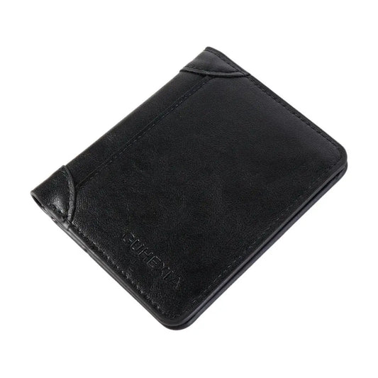 Leather 2 Fold Wallets Urban Recreational Style Soft Men's Short Wallet Credit Card Case Solid Color Pocket Purse Shopping