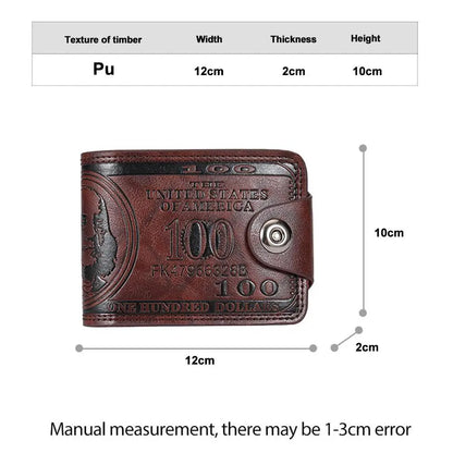 Vintage 100 US Dollar Pattern Men's Wallets Hasp Multi-Functional Leather Wallet Zipper Money Bag Daily Use
