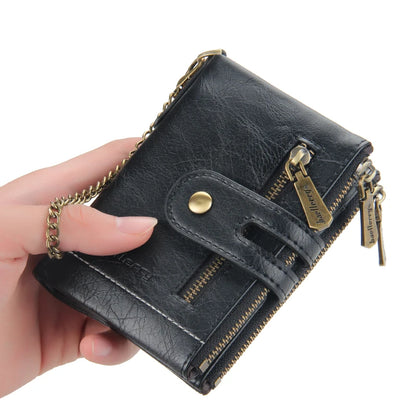 Business Men Wallets PU Leather Short Card Holder Chain Luxury Brand Men's Purse High Quality Classic Retro Male Wallet