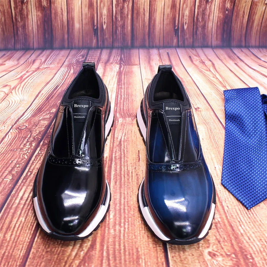 Men's Leather Shoes Comfortable Casual Men's Shoes Non-Slip Sole Glossy Sneakers Wedding High-End Occasion Dating Men's Shoes