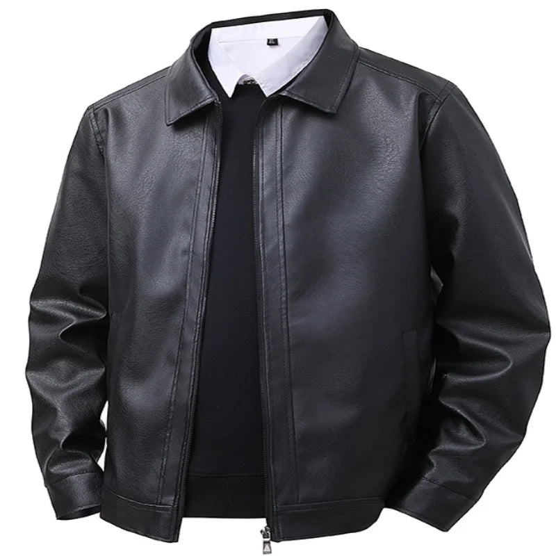 2026 new leather jacket men's spring slim fit lapel casual jacket men's top windproof casual jacket