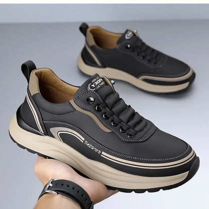 Men's Leather Shoes Soft Thick Sole Lightweight Anti-slip Casual Board Shoes Male PU Surface Waterproof Simple Sneakers