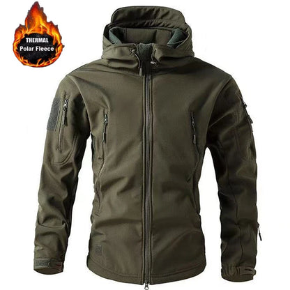 Men Military Winter Fleece Sharkskin Tactical Outdoor Jackets Camping Hiking Trekking Hunting Fishing Climbing Cargo Hoodie Coat
