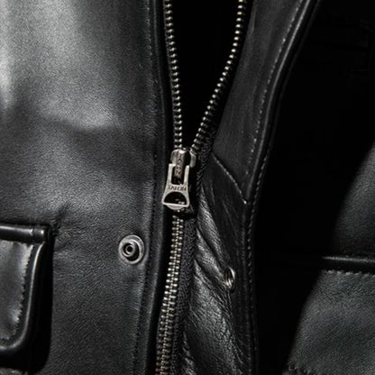 Black Winter Leather Jacket Men Sports Style Plus Size 5XL Genuine Natural Thick Sheepskin Turn-Down Collar Mounted Police Coat