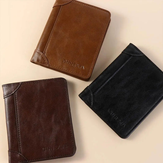 Simple Leather 2 Fold Wallets Solid Color Soft Men's Short Wallet Credit Card Case Urban Recreational Style Pocket Purse Outdoor