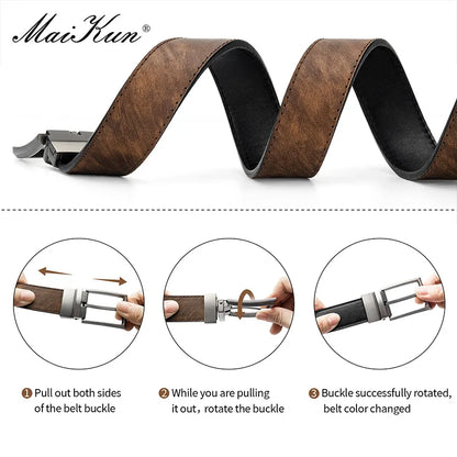 Maikun Reversible Leather Belts for Men Brown Leather Belts For Trousers Boss Belts Men's Designer Waist Belt Coffee