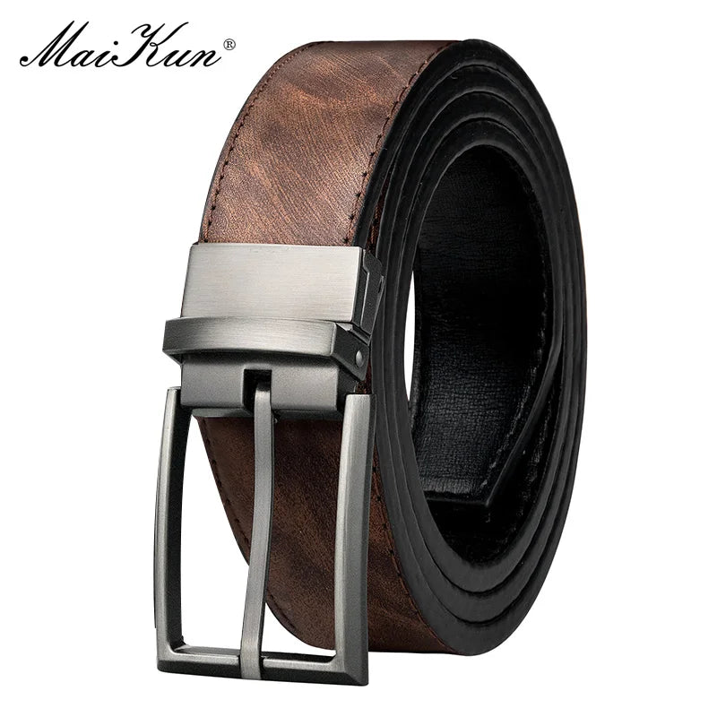 Maikun Reversible Leather Belts for Men Brown Leather Belts For Trousers Boss Belts Men's Designer Waist Belt Coffee