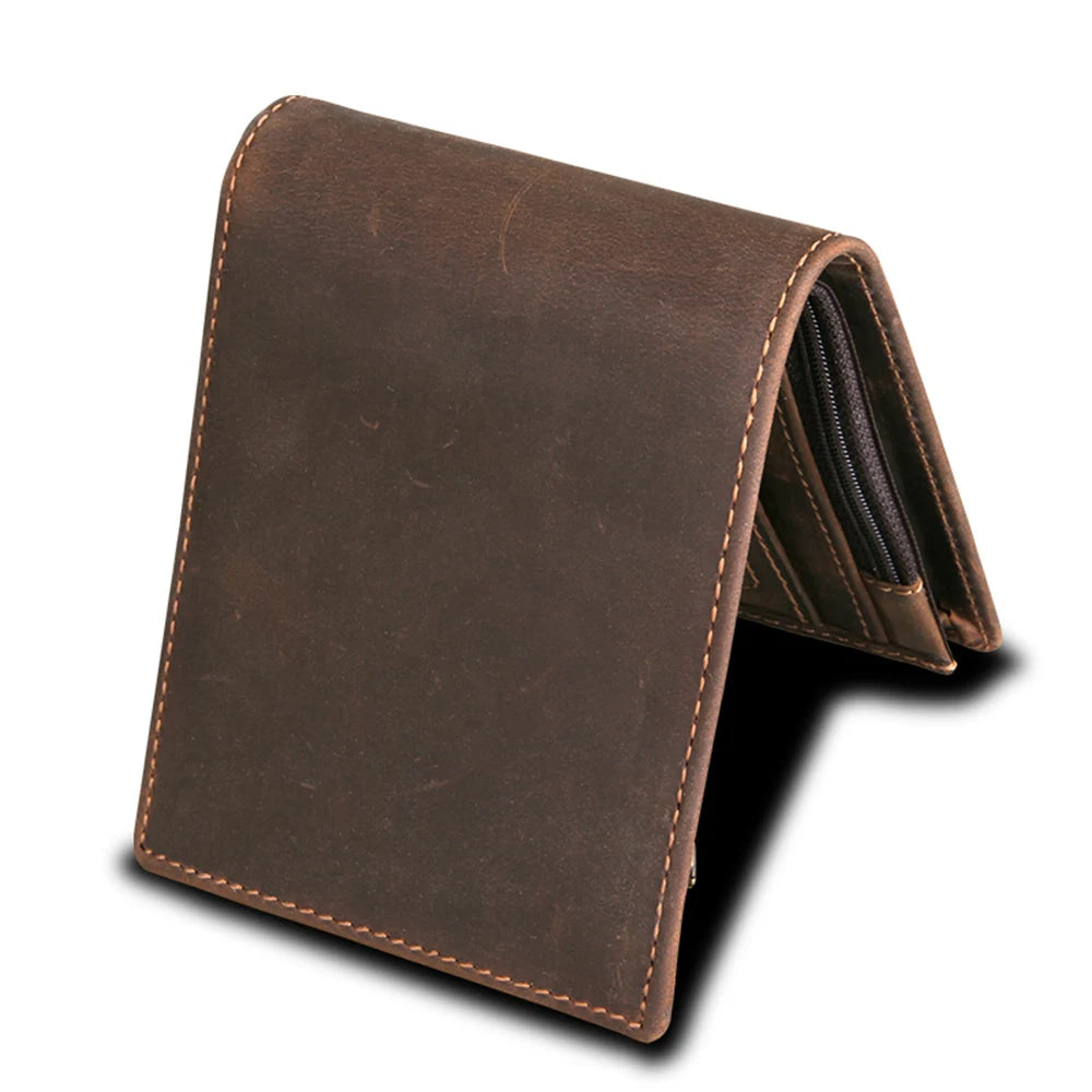 100% Genuine Leather Simple Design Retro RFID Wallet for Men with Cardholder Money Bags Men's Oil Wax Skin Short Wallets
