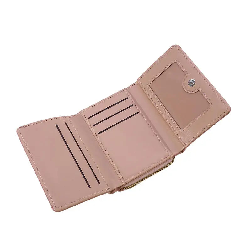 PU Leather Tri-Fold Wallet for Women Embroidery Multiple Card Slots Purse with Coin Pocket Minimalist Cash Card Holder