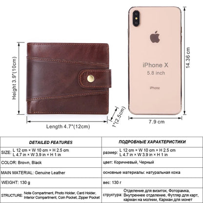 Men's Wallet Rfid Vintage Genuine Leather Wallets for Men Credit Card Holder Purse Money Bag Wallet Man