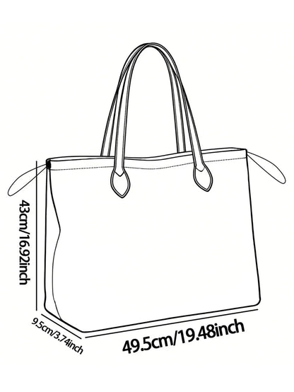 Printed handbag for women, large capacity leather handle shopping bag, casual shoulder bag
