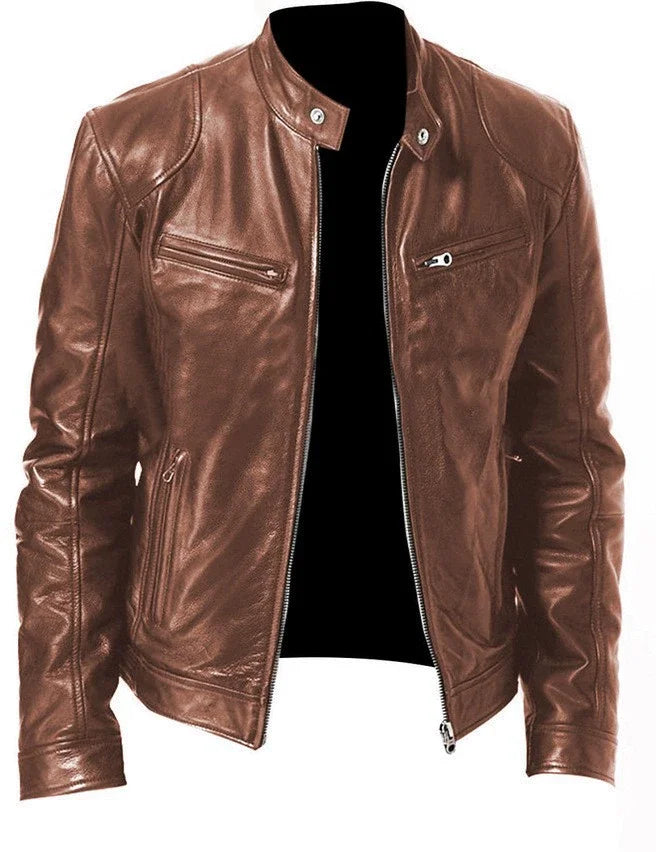 2026 Leather Motorcycle Jacket Men Stand Collar Casual Slim Short-Coat PU Jacket Autumn Winter Windproof Leather Coat Blazer Men
