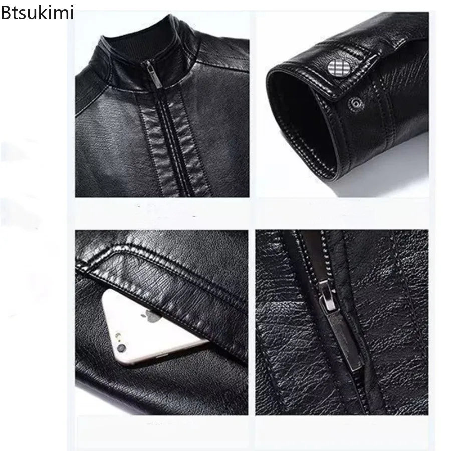 New Spring Autumn Leather Jackets Men Middle-aged Dad Installed Sheepskin Casual Business PU Jacket Male Faux Leather Suit Coats
