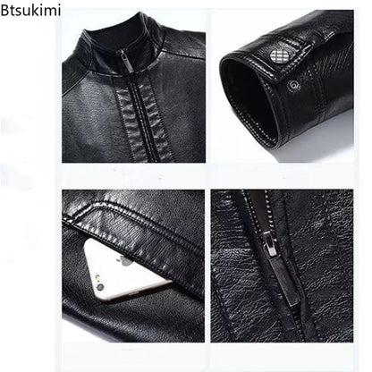 New Spring Autumn Leather Jackets Men Middle-aged Dad Installed Sheepskin Casual Business PU Jacket Male Faux Leather Suit Coats