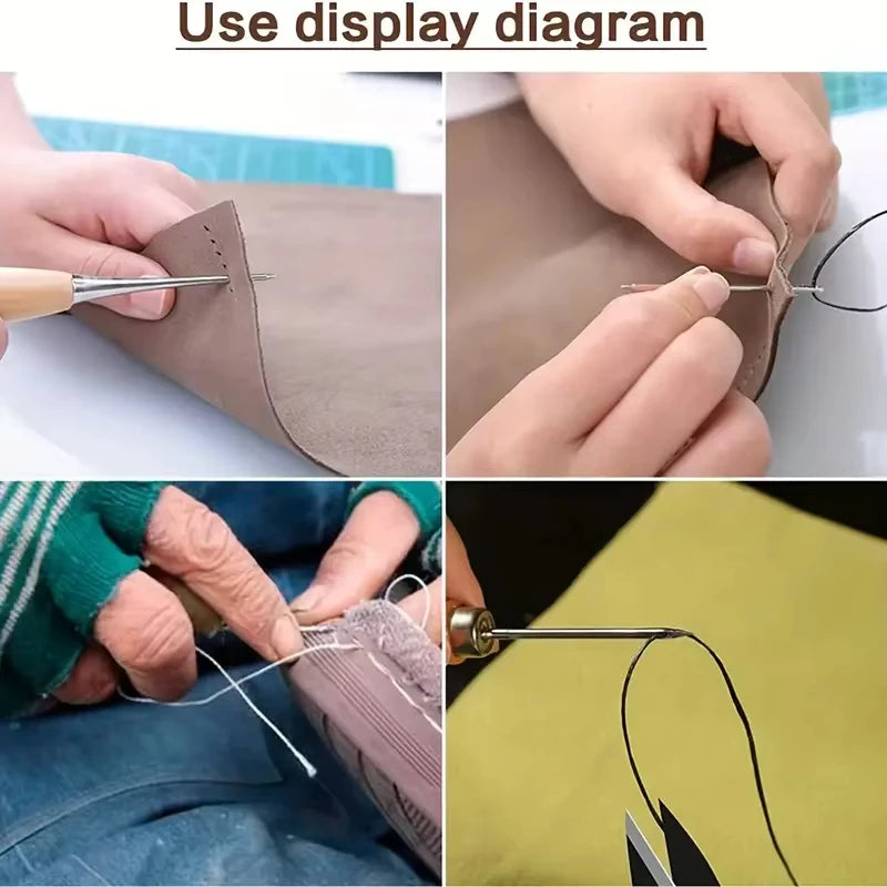1set Leather Heavy Duty Sewing Kit Large-Eye Needles Upholstery Repair Tools Sewing Kit with Needles Thread for DIY Craft Tools