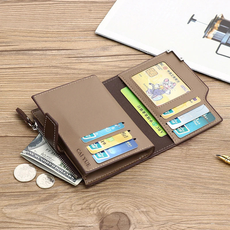 Men PU Leather Wallet Large Capacity Multi Card Slots Zipper Coin Pocket Bifold Short Purse Card Holder Perfect Gift