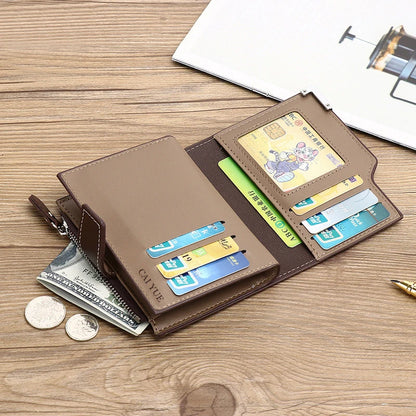 Men PU Leather Wallet Large Capacity Multi Card Slots Zipper Coin Pocket Bifold Short Purse Card Holder Perfect Gift