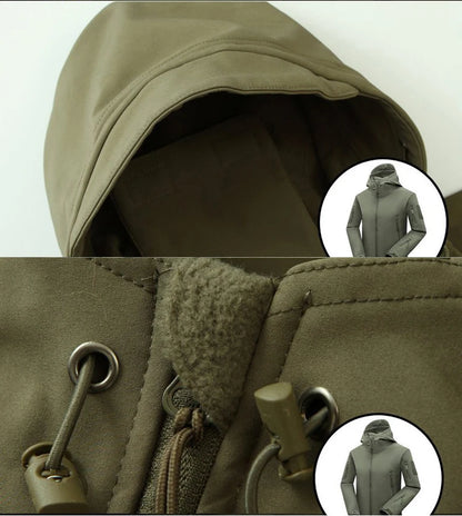 Men Military Winter Fleece Sharkskin Tactical Outdoor Jackets Camping Hiking Trekking Hunting Fishing Climbing Cargo Hoodie Coat