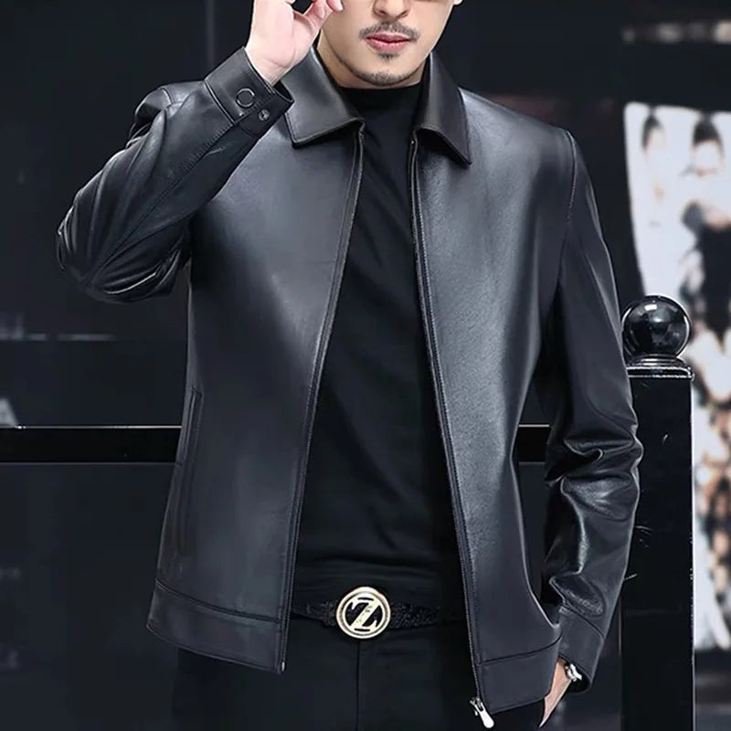 Business Leather Jackets Mens Fashion Leather Jacket Slim Fit Tturn Down Collar Coats Handsome Top Korean Casual Leather Coat
