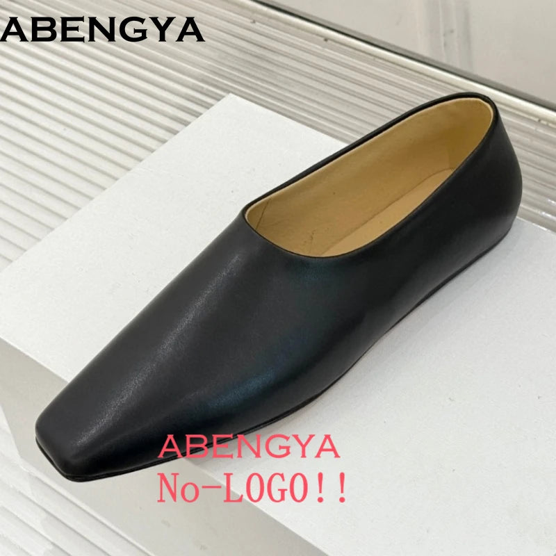 ABENGYA Real Leather Loafers Flat Shoes Women Slip On Ladies Casual Single Shoes Ballet Flats Shoes For Women Mules