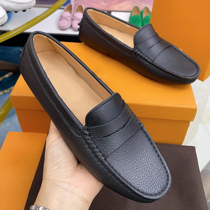 Ladies Spring Summer Genuine Leather Slip-On Shoes Soft Bottom Lightweight Comfortable Walking Flats Casual Office Footwear