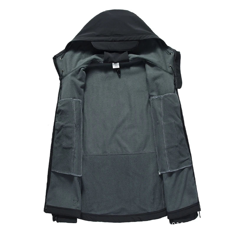 Men Military Winter Fleece Sharkskin Tactical Outdoor Jackets Camping Hiking Trekking Hunting Fishing Climbing Cargo Hoodie Coat