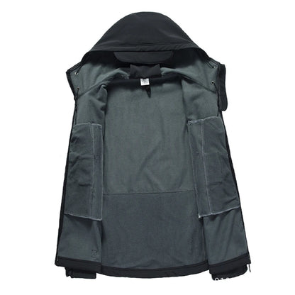 Men Military Winter Fleece Sharkskin Tactical Outdoor Jackets Camping Hiking Trekking Hunting Fishing Climbing Cargo Hoodie Coat